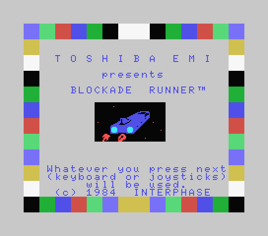 Blockade Runner title screen for MSX
